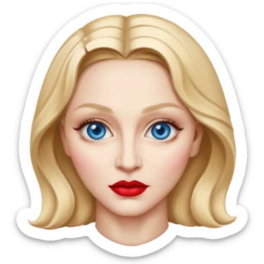 Madonna with blue eyes, red lip sticker