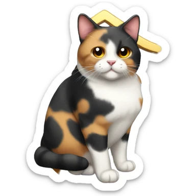 Fat calico cat with a shield  sticker