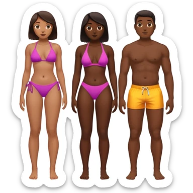 a slim thick black girl with a big butt wearing a bikini standing sideways with a dark skin sexy boy wearing bottom and shows his dick sticker