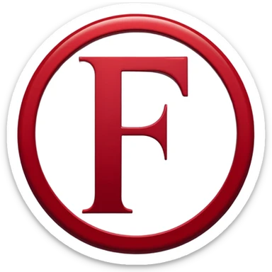 a letter F in white color surrounded with a circle deep red circle, the whole combination has a liquid texture to it and is giving the mackintosh vibes sticker