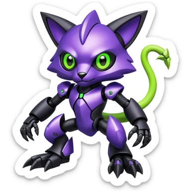 Futuristic modern mechanical badass cool shiny metallic alloy black-obsidian purple neon-green white lime animal hybrid Fakemon full body sticker