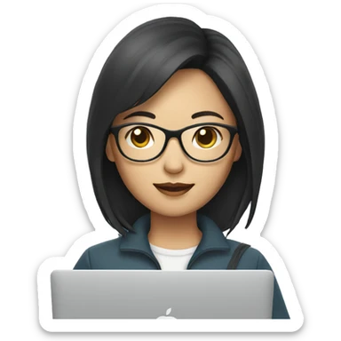 asian woman with glasses holding macbook sticker