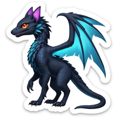 Black Dark Exotic Beaked Feathery Nocturnal Neon-glowing Abyssal Nightly Abyss-Cat-Gryphon-Salandit-Nargacuga-Silvally-Fakémon Creature (full body) sticker