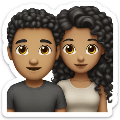 A couple where the girl light skin has black hair fair skin and brown eyes and the boy has medium tone skin black some what curly hair and brown eyes  sticker