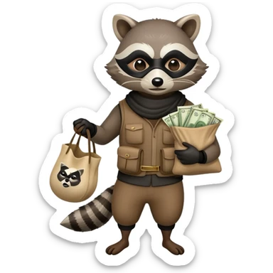raccoon thief with mask and money bag sticker