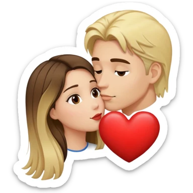 Un gars blond qui fait un bisous à une fille brune avec un cœur au dessus  sticker