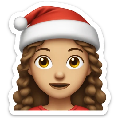 brown haired girl portrait wearing a Santa hat sticker