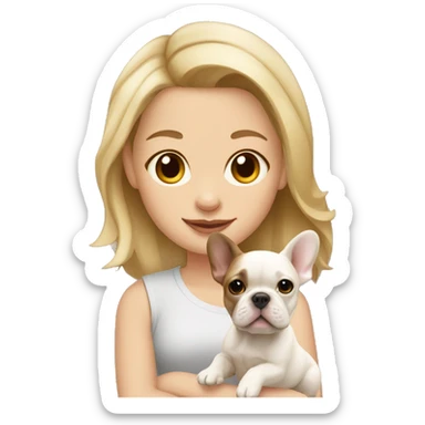 Brown-blond girl with beige but whiter French bulldog puppy sticker