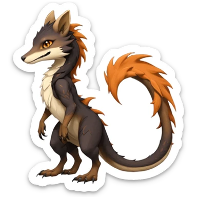 Brown and beige badass elegant wild beautiful natural cute badass epic exotic anthro modern furry 2-legged sergal-vernid-creature, full body, dark-brown-black-gradient pretty hair, with a long tufted tail, beautiful hazel-orange eyes, aesthetic, art by LiLaiRa, art by art by Falvie sticker