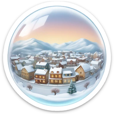 Semi circular glass dome with January small town inside very pretty sticker