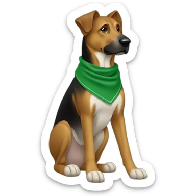 75% Coonhound 25% German Shepherd mix dog wearing small plain green bandana side view full body in profile left facing sticker