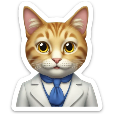 Cat from alice in wonderland but make him a sales man that collects a lot of money from clients sticker