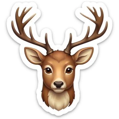 Cinematic Noble Deer Portrait Emoji, Poised and regal, with a graceful, slender build and a dappled coat of warm browns and creams, elegant antlers crowning its head, deep-set soulful gentle eyes, Simplified yet sharp and sophisticated features, highly detailed, glowing with a soft, dignified glow, high shine, intelligent and serene, stylized with an air of forest majesty, focused and attentive, soft glowing outline, capturing the essence of a watchful woodland guardian, so majestic it feels as though it could gracefully leap out of the screen with effortless authority! sticker