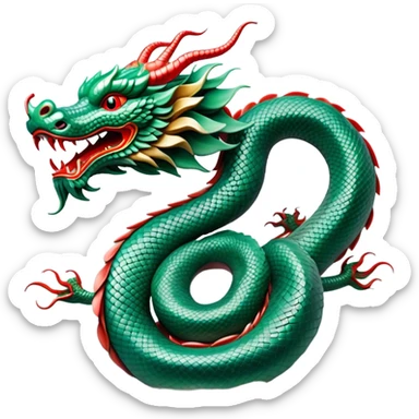 Cinematic Noble Chinese Serpent Dragon Portrait Emoji, Poised and majestic, with a sinuous, serpentine body adorned in intricately detailed scales of shimmering jade and soft vermilion, accented by delicate cloud motifs and subtle water ripple patterns; rendered with lifelike texture and gentle natural highlights, high shine, wise and enigmatic, styled with an aura of ancient dynastic grace, focused and regal, soft glowing outline, capturing the essence of a revered celestial dragon that appears ready to glide gracefully through the mists of time! sticker