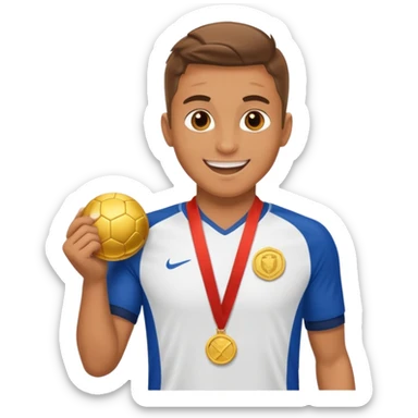 Happy soccer player with a first-place medal sticker