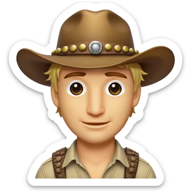 Cinematic Realistic Crocodile Dundee Pop Culture Emoji, depicted with rugged charm and adventurous spirit rendered with lifelike detail and cinematic lighting. sticker
