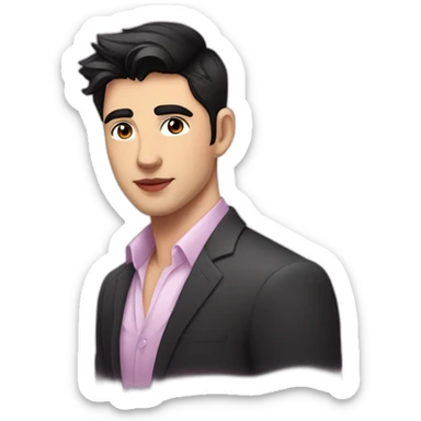 young handsome man with straight short dark hair and dark eyes with large eyelashes and plump pink lips protruding cheekbones sticker