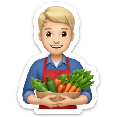 guy red apron smiling with vegetables sticker