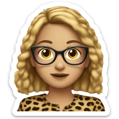 girl with brown hair and blonde highlights, cat eye glasses and cheetah print shirt sticker