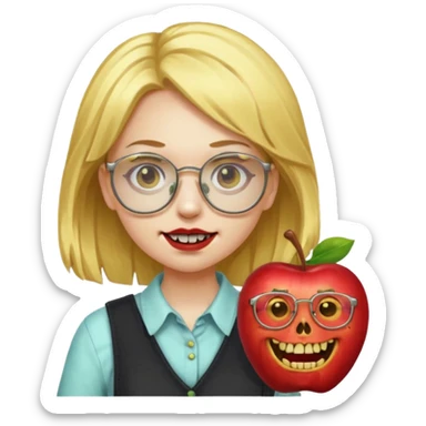 apple zombie emoji girl with gold hair glasses and braces sticker