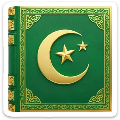 Closed Quran with the Islamic Symbol on it (moon and star) green from left to right sticker