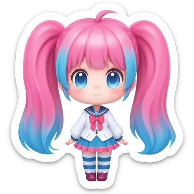 cute anime girl chibi, pink and blue twin tails sticker