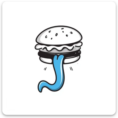 a long blue tongue sticking out between two hamburger buns, looking very funny and mischievous, hand drawn doodle style sticker