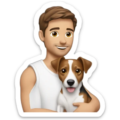 Brown haired Man with jack russell terrier dog sticker