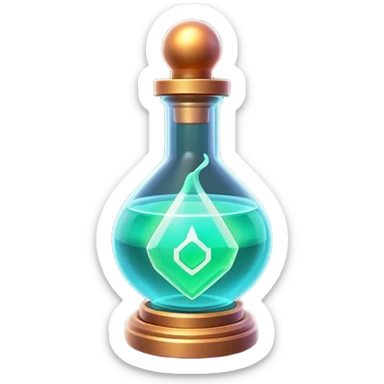 Clash of Clans aesthetic: Cinematic Playful Sci-fi Health Potion Emoji, rendered in a 3D vector-style similar to standard emojis with minimal shading and bold, simplified shapes. A compact, futuristic vial with a glowing neon liquid and sleek contours, softly glowing with a healing cosmic charm. Simplified yet unmistakably iconic, highly detailed and consistent, glowing with a soft radiant glow and high shine. Stylized with a touch of futuristic alchemy and a soft glowing outline, capturing the essence of a vital energy elixir with a playful, interstellar spirit! sticker