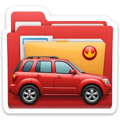 A **simple emoji-style icon** of a **red multipocket folder**, clean and minimal, with **layered inner tabs**, subtle shading, and a **small red Mazda Tribute car symbol** on the front.
 sticker