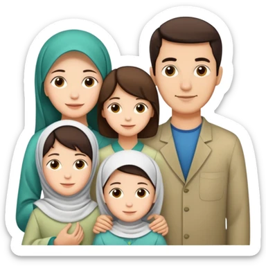 Lebaran. Keluarga terdiri dari Ayah, ibu, dua anak laki-laki dan yang paling kecil seorang anak perempuan. Tulisan : Selamat Lebaran  sticker