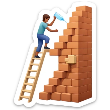 A person is stacking bricks one by one, slowly constructing a staircase or wall. Each brick represents a small action taken consistently (e.g., drinking water, exercising, reading). sticker