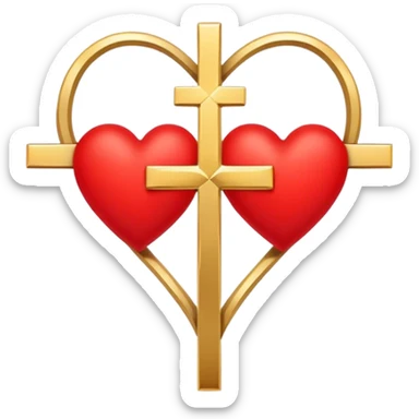 Two red  heart outlines  entwined with a simple gold cross  sticker