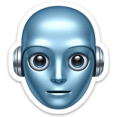 ai agent light blue metalic face bot sticker