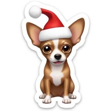 A brown Chihuahua with a Santa hat on sticker