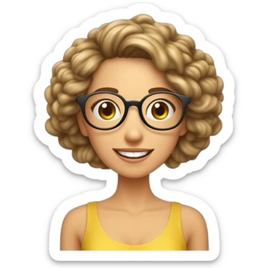 mujer gafas piel blanca pelo largo comiendo espagueti con camarones sticker