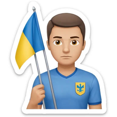 a Ukrainian man with the flag of Ukraine sticker