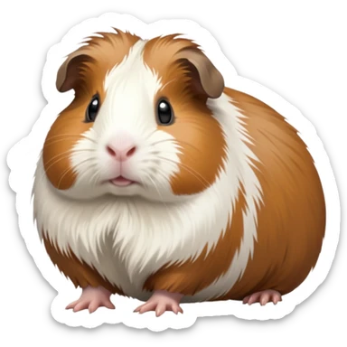 cinematic-[guinea pig]-realistic-full-body-standing-emoji,-tiny-paws-tucked-close,-head-tilted-dramatically,-fluffy-[brown and white]-fur,-simplified-yet-realistic-focused-features,-highly-detailed,-glowing-with-an-almost-sarcastic-glow sticker