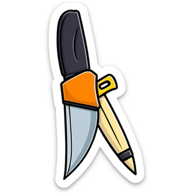 a pen and knife merged together, cartoon sticker style sticker