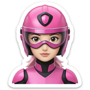 pink power ranger, woman emoji, with helmet on, black visor eye protection, black, power ranger helmet, sticker