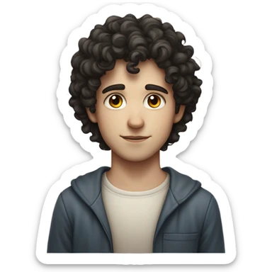 "A young man with dark curly hair, pale skin, and a thin build. He has a humble, thoughtful expression and wears simple, slightly worn clothing. A subtle Star of David appears nearby." sticker