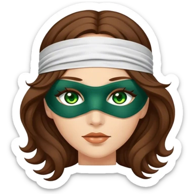 Greeneyed Woman with wavy Long Brown hair blindfolded sticker