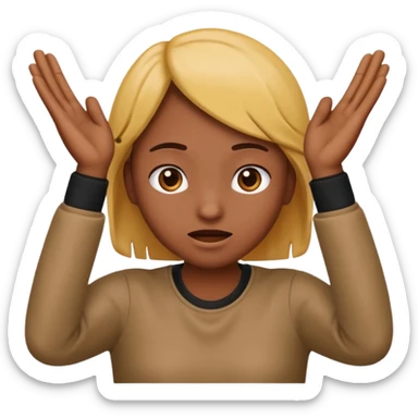 Nervous emoji + hands up emoji. Remove flow effects at the very top the of the hands so the head can be between the hands sticker