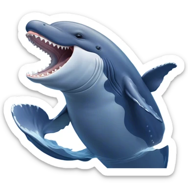 Cinematic Cute Yawning Humpback Whale Portrait Emoji, Head tilted slightly with a dramatic, wide-open yawn, showcasing a massive yet gentle blue-gray body with gently rippling baleen plates and sleepy, half-closed eyes, Simplified yet irresistibly adorable features, highly detailed, glowing with a soft, cozy marine glow, high shine, relaxed yet expressive, stylized with a dash of whimsical deep-sea charm, soft glowing outline, capturing the essence of a drowsy yet affectionate humpback whale that appears ready to drift into a deep-sea slumber! sticker