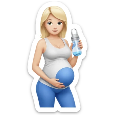Woman blonde hair white tank top blue leggings pregnant belly holding a pump sticker