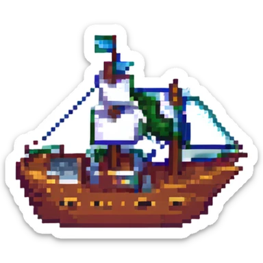 a ship, pixel art style sticker
