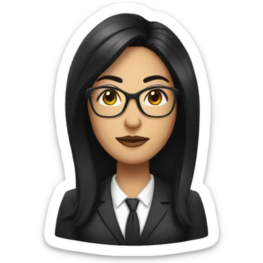 Female defense attorney with long black hair with glasses sticker