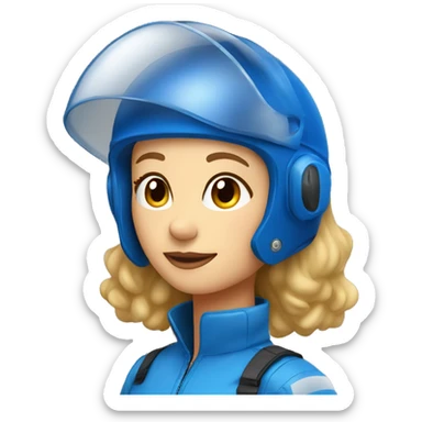 Pretty Honey blonde woman fair skin in blue helmet and blue flight jumpsuit  sticker