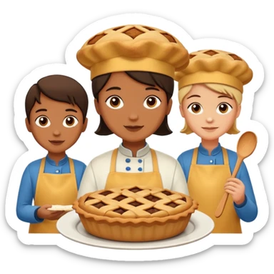 Baking community humanless avatar in vibrant style illustration. Pie, cookie, and muffin warm golden tones, simple shapes, flat design, high contrast. sticker