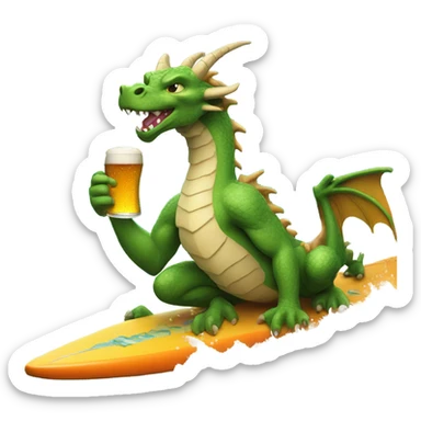 Dragon drinking a beer on a surfboard sticker